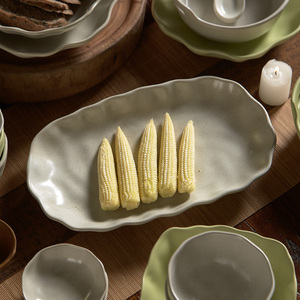 有陶 乡村风长方形陶瓷盘手捏纹家用鱼盘泼墨田园盘子沙拉早餐盘