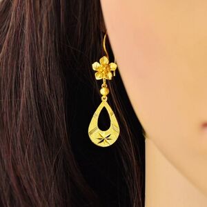 女士镀金耳环越南沙金耳环生日礼物耳圈不褪色金色饰品送女友