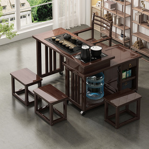 家用阳台旋转茶桌可移动小型茶台多功能茶几套装实木喝茶桌椅组合