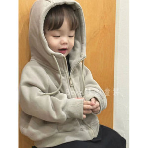 韩国童装男童外套女童2024春秋款儿童宝宝灰色洋气时髦痞帅卫衣潮