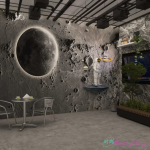 3d凹凸月球表面浮雕背景墙纸网红咖啡店理发店壁画工业风星空壁纸
