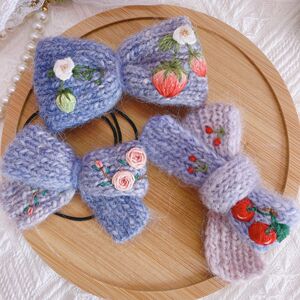 勾线手工编织发卡成品纯手工编织重工刺绣发圈发饰渐变蝴蝶结刺绣