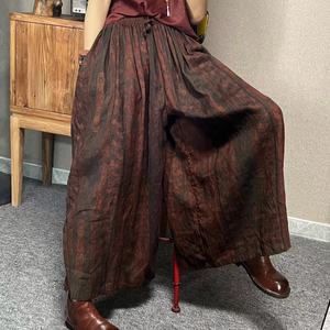 【隐叙原创】YX0014秋季新款植物染色亚麻加里子时尚复古裙裤