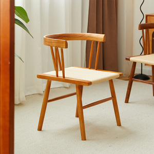 日式中岛乔治风实木绳编椅子靠背书桌椅久坐民宿中古家具现代餐椅