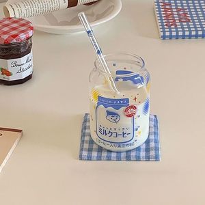 创意日式小清新高颜值可乐杯易拉玻璃杯高硼硅玻璃杯吸管杯水杯