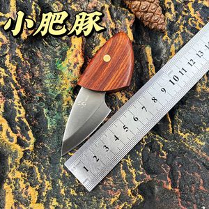 迷你小刀创意肥豚刀DEC袖珍直刀天然红腾木柄工艺刀具户外便携刀