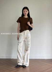KAKAMEE 2024夏季新品辣妹甜酷晕染喷枪设计显瘦牛仔裤  c959#8