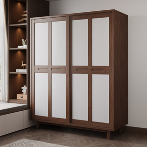 新中式实木衣柜原木推拉门滑移门简约现代木质组装卧室小户型衣橱