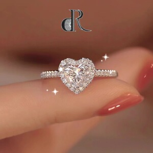 dr爱心钻戒天然一克拉结婚心形铂金钻石订求婚戒指女情人节送礼物