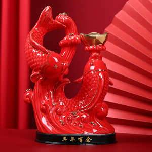 陶瓷年年有余摆件招财年年有鱼鲤鱼跃龙门客厅办公店铺开业送礼品