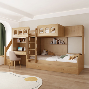 实木上下儿童书桌床