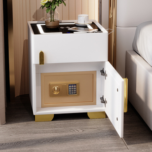 智能床头柜保险箱一体实木无线充电柜子usb小型保险柜轻奢床边柜