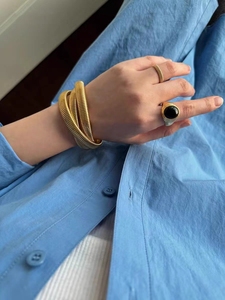 欧美三环弹力手镯中古风格个性复古夸张质感叠戴钛钢不掉色手环