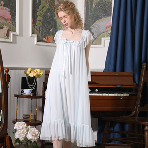 宫廷风睡衣莫代尔蕾丝女法式白色睡裙纯棉夏季长裙公主风长款吊带