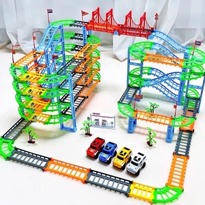 中国积木拼装百变轨道火车玩具电动赛道赛车滑翔跑道汽车儿童男孩