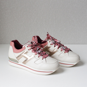 hogan霍根女鞋松糕底运动休闲鞋真皮拼色彩色鞋带增高厚底h字母标