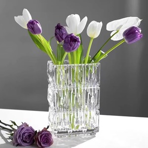 ins高颜值卢索水晶玻璃花瓶扁方形客厅装饰餐桌摆件水养鲜花插花
