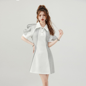 【ANY SPOOR】小众设计师灰白双色拼接短袖连衣裙73BA25
