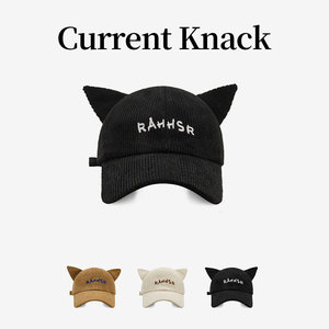 Current Knack首席设计师原创灯芯绒猫耳鸭舌帽男女同款棒球帽