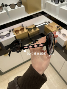 Chanel香奈儿 欧洲代购24新款女士黑粉链条细腿黑色太阳眼镜墨镜