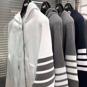 tb条纹华夫格外套四道杠纯棉拉链连帽运动开衫潮牌卫衣外套潮男女