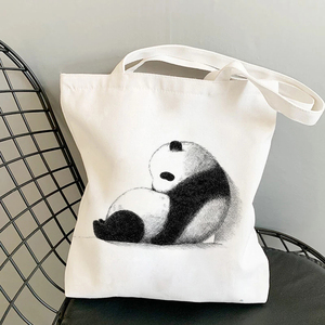 Cute Panda Canvas Bag k中国风黑白熊猫印花学生手提帆布包袋子