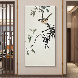 喜上枝头玄关挂画寓意好花鸟客厅装饰画工笔画成品新中式手绘油画