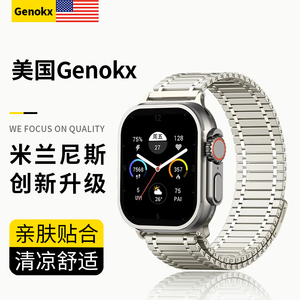 【美国Genokx】适用iwatch Ultra2新款金属米兰S9尼斯磁吸表带苹果8/7代强磁吸附手表带applewatch6合金链式