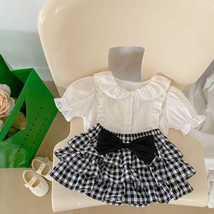 新款夏季女童短袖衬衫简约纯色翻领开衫上衣婴儿女宝宝娃韩式童装