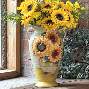 方亚彩绘向日葵陶瓷干花花插创意家居摆件客厅美式柔光艺术花瓶