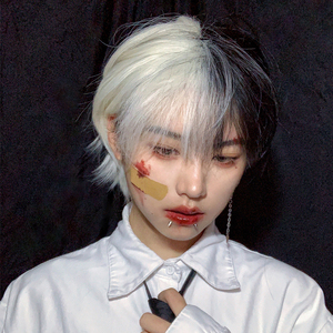 假发男短发黑白双拼阴阳头cos日系动漫正太基佬男士自然全头套式