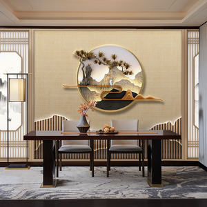 tb320900135淘宝新中式山水茶室墙纸茶桌茶台背景墙装饰壁画茶艺馆