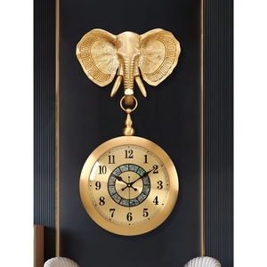 大象钟表挂钟客厅家用欧式豪华高档别墅美式轻奢黄铜时钟挂墙大表