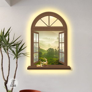 客厅墙面装饰画假窗户风景壁画高级感LED发光灯画餐厅背景墙挂画