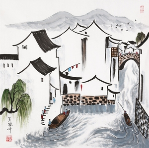 吴冠中字画山水国画精品四尺斗方字画江南水乡纯手绘抽象名人书画