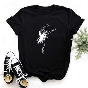 Ballet Dance   T-shirt 欧美芭蕾舞剪影字母印花女士常规圆领T恤