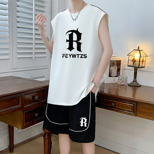运动背心短裤套装男款夏季跑步青少年大童篮球服初高中生无袖t恤