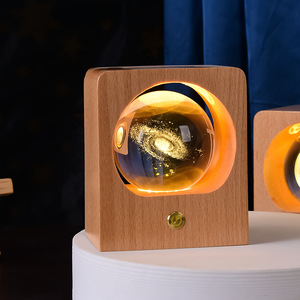 发光水晶球实木周年纪念品定制可刻字桌面装饰摆件小夜灯生日礼物
