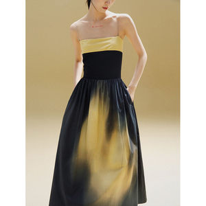 设计师品牌印花裹胸式花影色吊带裙气质露锁骨新中式古着风连衣裙