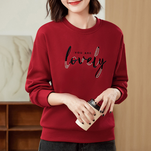 乔丹初秋圆领女士卫衣长袖套头上衣2023新款宽松春秋薄款休闲红色