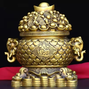 纯铜存钱袋日金斗金存钱罐大号铜储蓄罐电视柜客厅玄关工艺品摆设