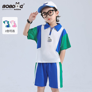 巴布豆POLO衫+裤子两件套 儿童运动套装夏羽毛球服棒球服短袖男童