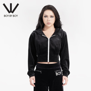 boy by boy潮牌女装丝绒面料后背绑绳针织连帽开衫卫衣w06002