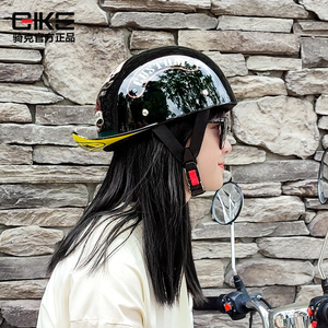 骑克女生电动车半盔夏季防晒可爱骑行棒球帽摩托机车瓢盔复古头盔
