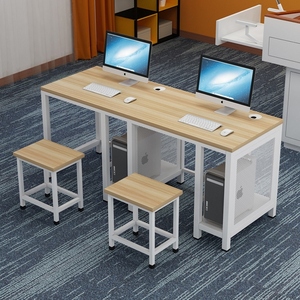 双人三人多媒体微机室培训桌教室机房电脑桌椅学校学生电教室木制