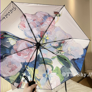 白玫瑰油画雨伞女复古晴雨两用伞折叠遮阳伞防晒防紫外线太阳伞