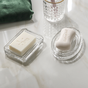 高端水晶透明玻璃浴室肥皂盒轻奢 卫生间肥皂托盘圆形新款ins高级