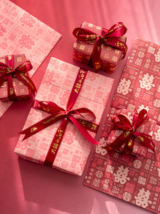 结婚礼物包装纸中国风红色礼品纸百喜图抽奖包装纸大尺寸礼物纸