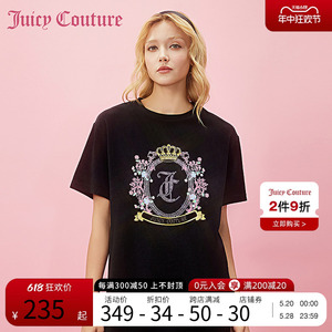 Juicy Couture橘滋2024新款女装夏季月影花香彩钻印花天鹅绒女T恤
