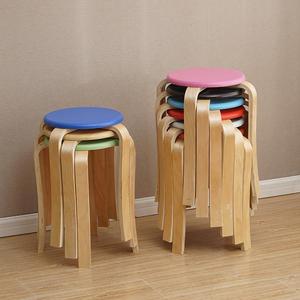 简约实木凳子家用曲木凳时尚塑料小圆凳成人彩色板凳环保型餐椅a